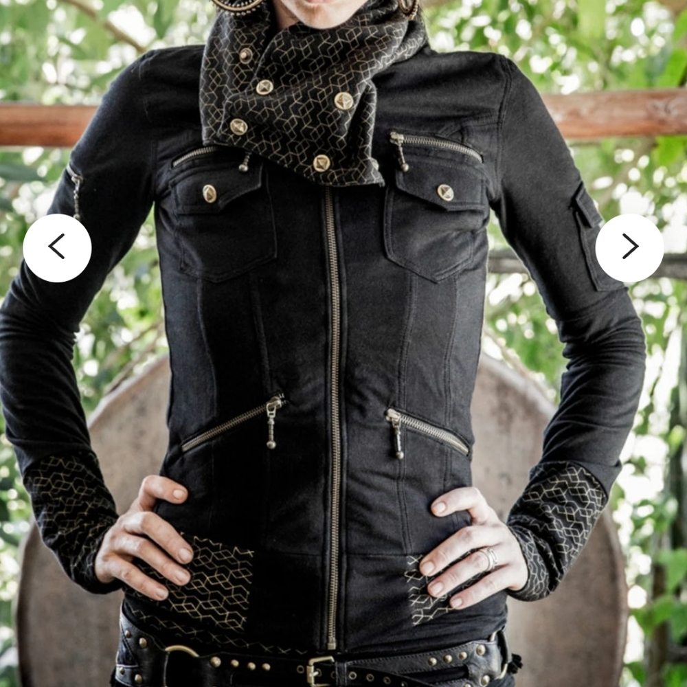 Black festival jacket with adjustable studded collar